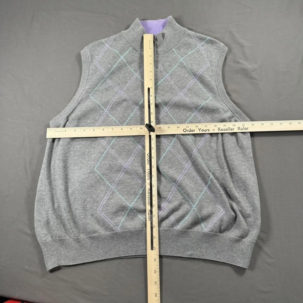 Bobby Jones Sweater Vest Mens Large Gray Quarter Zip‎ Argyle Pima Cotton Golf